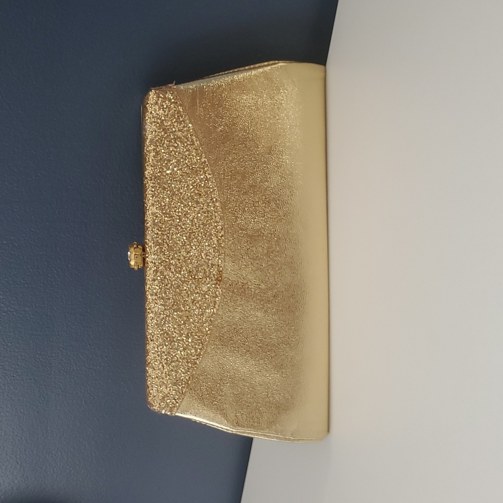 Vintage 1950s–60s Gold Glitter Clutch Chain Strap Mid-Century Glam